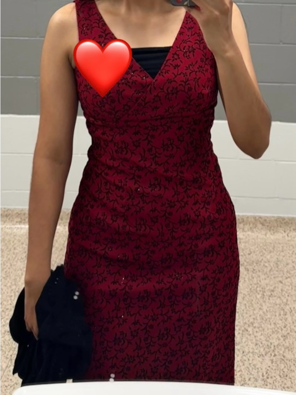 Vintage La Belle Burgundy & Black Floral V-Neck Midi Dress